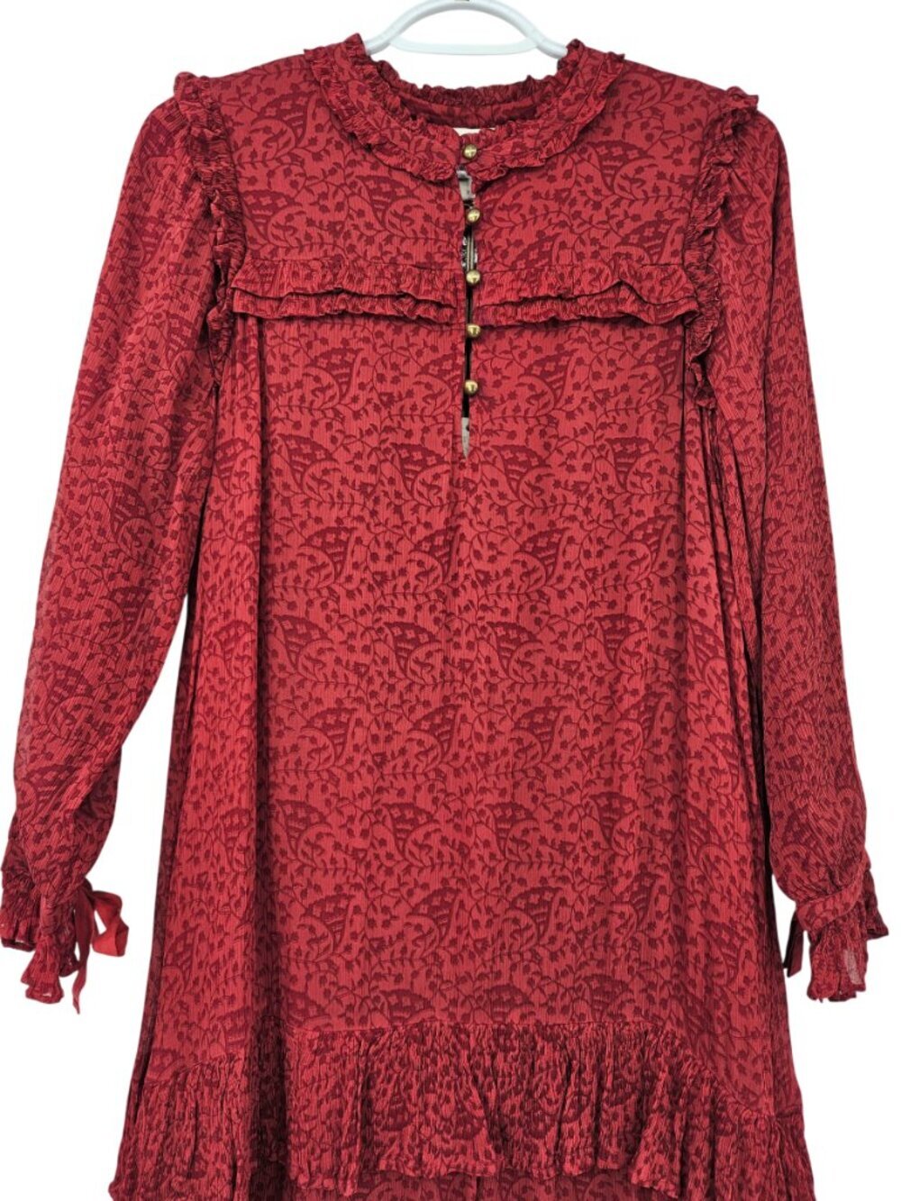 Cleobella Iris Midi Dress Red Women's Size XS NEW Tiered Ruffle Party Evening - Picture 7 of 14